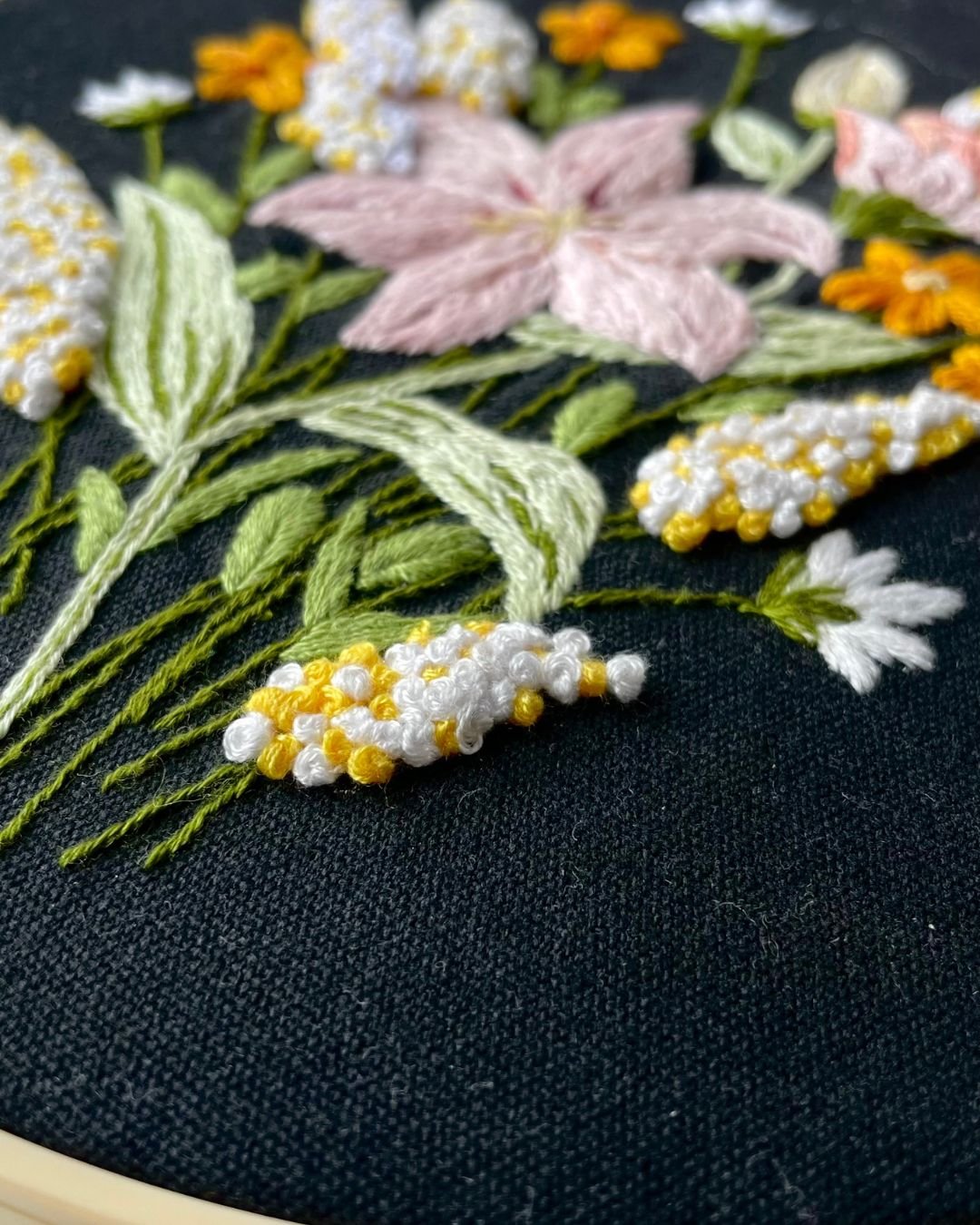 Midnight Bloom – Hand-Embroidered Wall Art (8") - Image 3