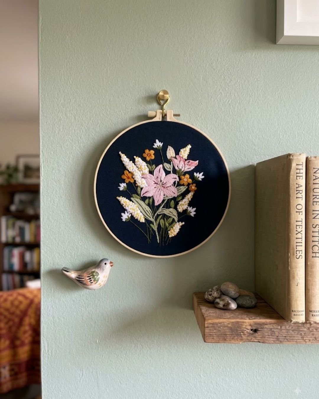 Midnight Bloom – Hand-Embroidered Wall Art (8") - Image 2