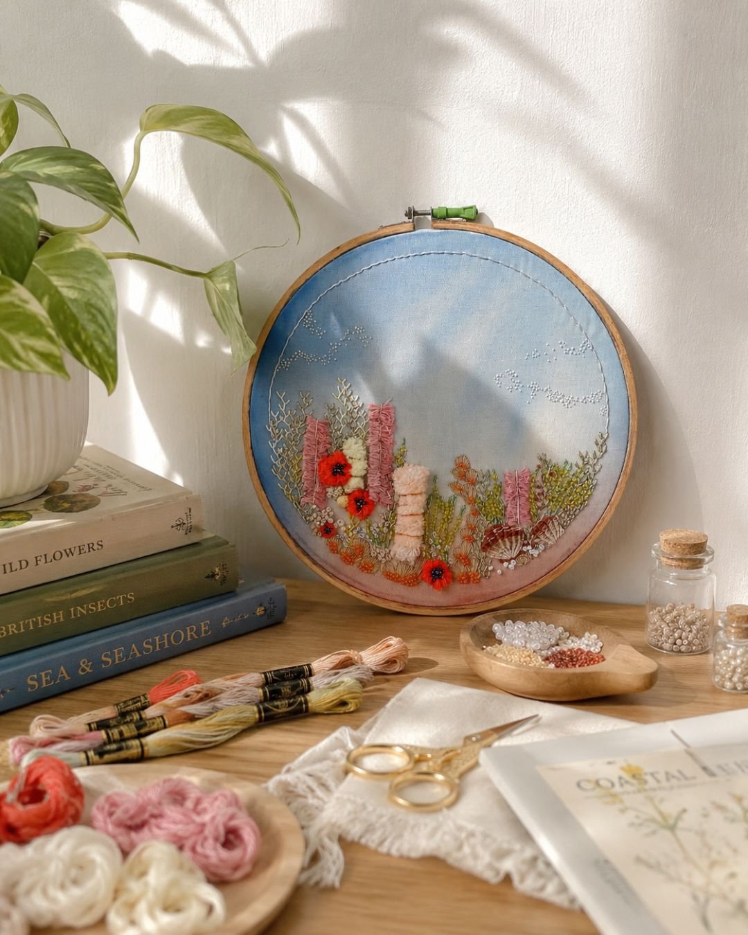 Underwater Bloom – Hand-Embroidered Wall Art (12") - Image 4