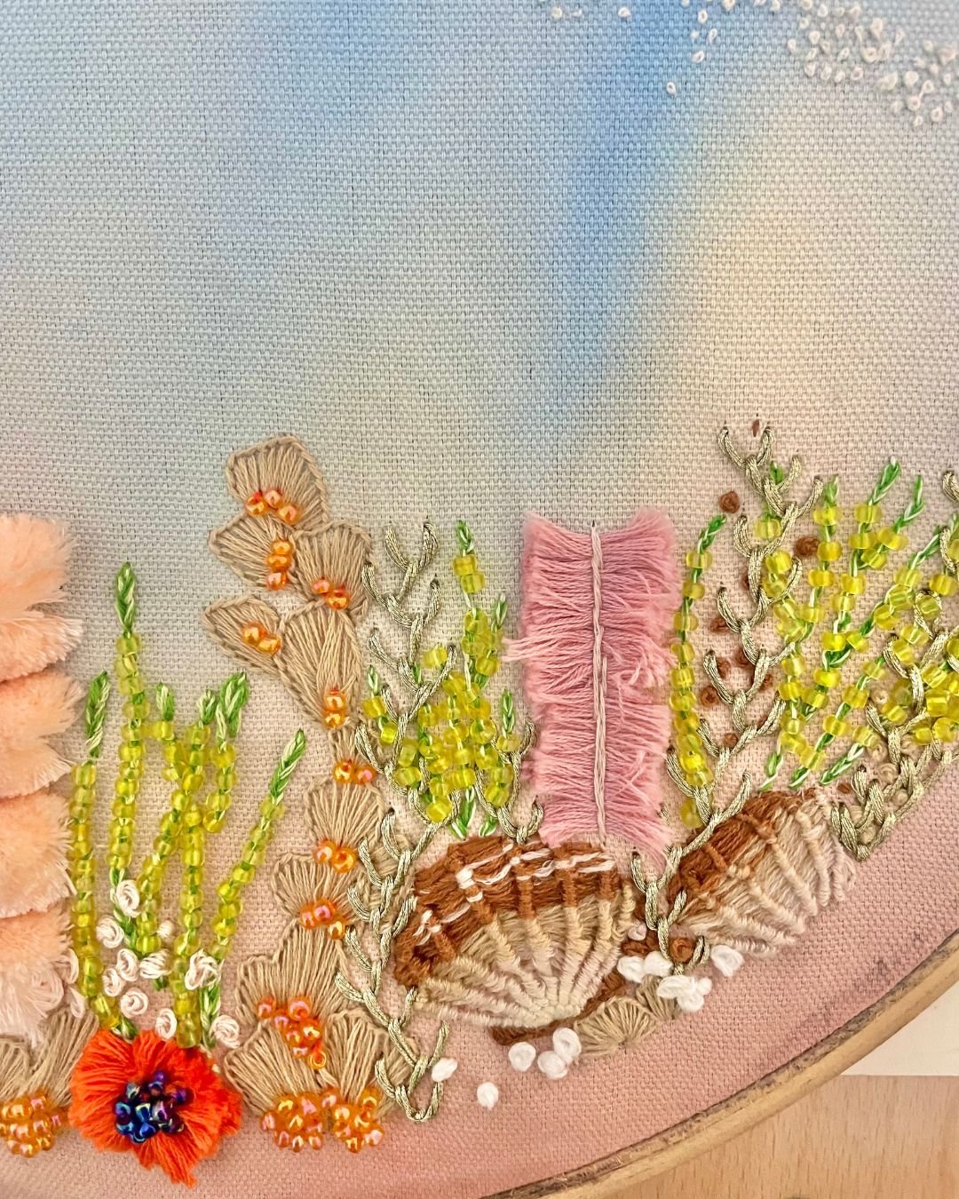 Underwater Bloom – Hand-Embroidered Wall Art (12") - Image 3