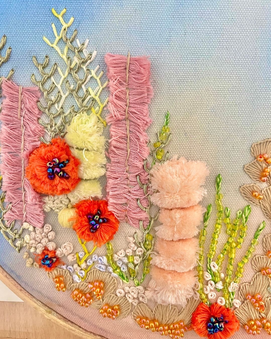 Underwater Bloom – Hand-Embroidered Wall Art (12") - Image 2
