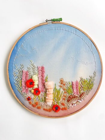 Underwater Bloom – Hand-Embroidered Wall Art (12")